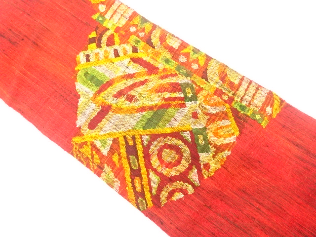 JAPANESE NAGOYA OBI / MAWATA TSUMUGI / WOVEN ABSTRACT FLORAL PLANTS